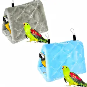 2 Pack Warm Bird Nest House Hanging Hammock Sleeping Bed Plush Snuggle Cave Happy Hut for Pet Parrot Parakeet Cockatiel Conure Cockatoo African Grey Macaw(Blue&Grey)