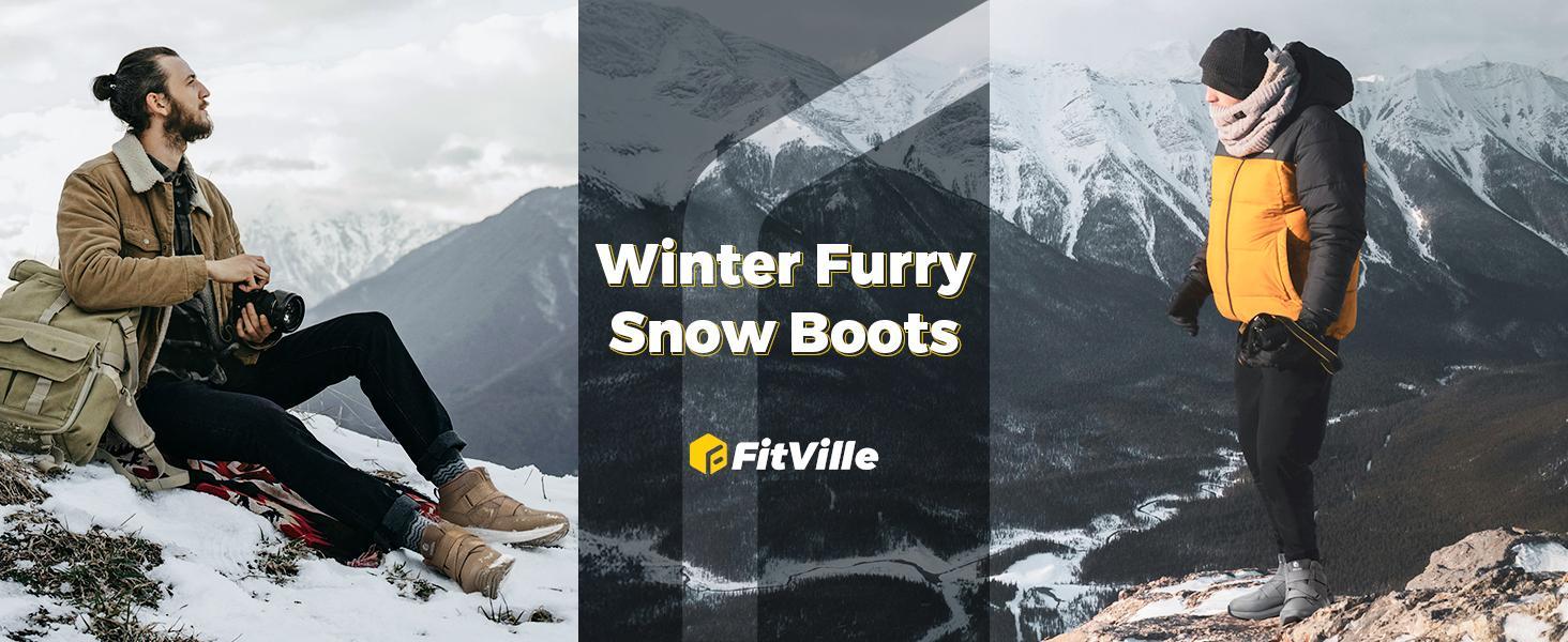 FitVille Mens Snow Boots Extra Wide Width Slip On Winter Boots Shoes Water Resistant Outdoor Warm Lined