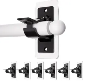 4/6/12 Pack Self Adhesive Rod Brackets No Drill Curtain Free Adjustable Rod Hooks Multifunctional Nail-Free Adhesive Hanging Hooks Organiser Hangable