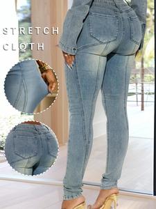 Women's Denim Skinny Jeans - Mid-Rise, Stretch Cotton, Medium Wash, Vintage, Contrast Stitch, Ankle-Length, All-Season, Women's Clothing, Slim Fit, Form-Fitting, Ankle, Streetwear & Daily Wear Bottoms,summerwins,summeroutfits,vacationoutfits,beachoutfits