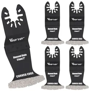 Vearter 5PCS Diamond Oscillating Saw Blades Kit, Universal Multitool Blades for Grit Grout Removal, Quick Release Curved Edge Multi Tool Blades for Tile, Air Brick, Cement, Concrete, Masonry