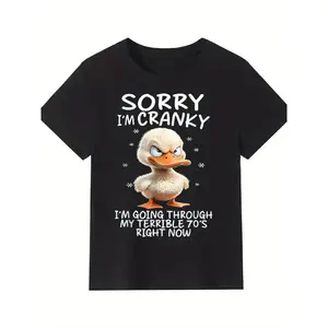teen clothes merch shirts Funny 70s Retro T-Shirt for Adults - Vintage 70s Sarcastic Humor "Sorry I'm Cranky" Angry Duck & 70's Boomers Design - Soft Breathable Cotton Short Sleeve  Graphic Tees Oversized