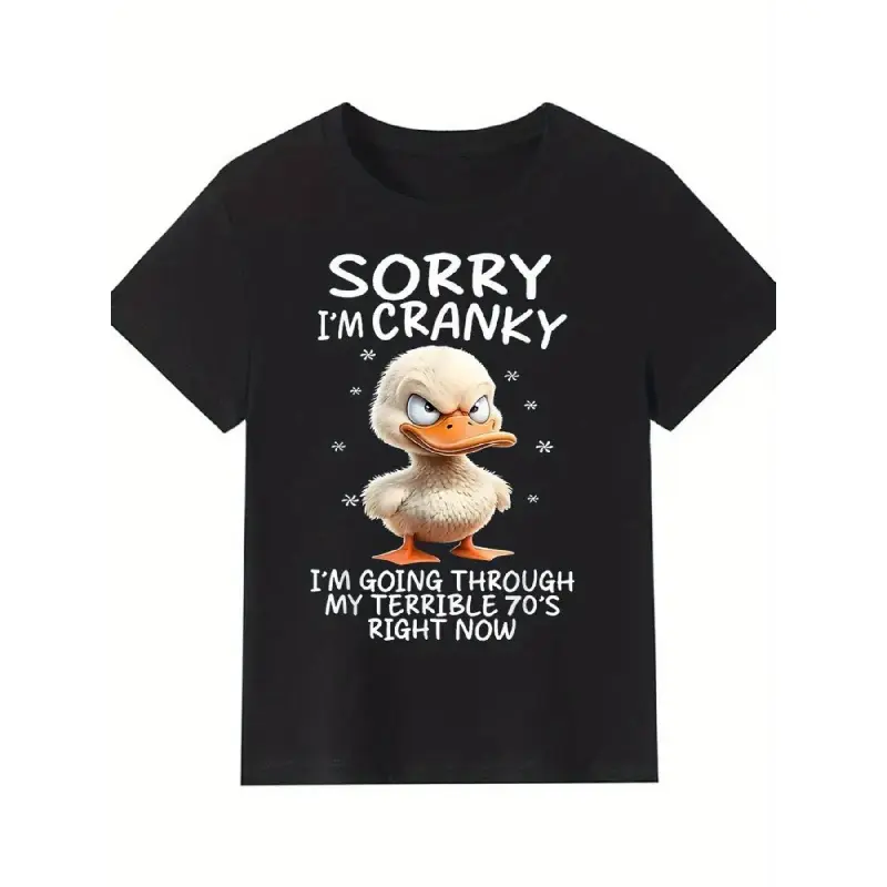 teen clothes merch shirts Funny 70s Retro T-Shirt for Adults - Vintage 70s Sarcastic Humor "Sorry I'm Cranky" Angry Duck & 70's Boomers Design - Soft Breathable Cotton Short Sleeve  Graphic Tees Oversized Tshirt