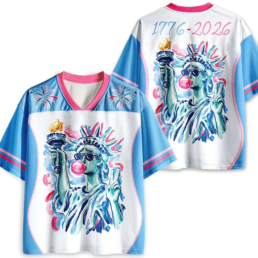 Preppy Statue Of Liberty Blowing Bubble Teacher Mesh Jersey