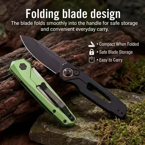 KS 7550 EDC Folding Pocket Tool – One-hand button lock, reverse tanto edge; compact and durable for camping, hiking, outdoor adventures, and everyday carry.A perfect gift for men and women.Aircraft-grade aluminum handle, CPM-154 blade.