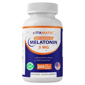 Vitamatic Melatonin 5mg Tablets | Vegetarian, Non-GMO, Gluten Free | 1 Year Supply | Natural Berry Flavor - 365 Tablets Healthcare Supplement