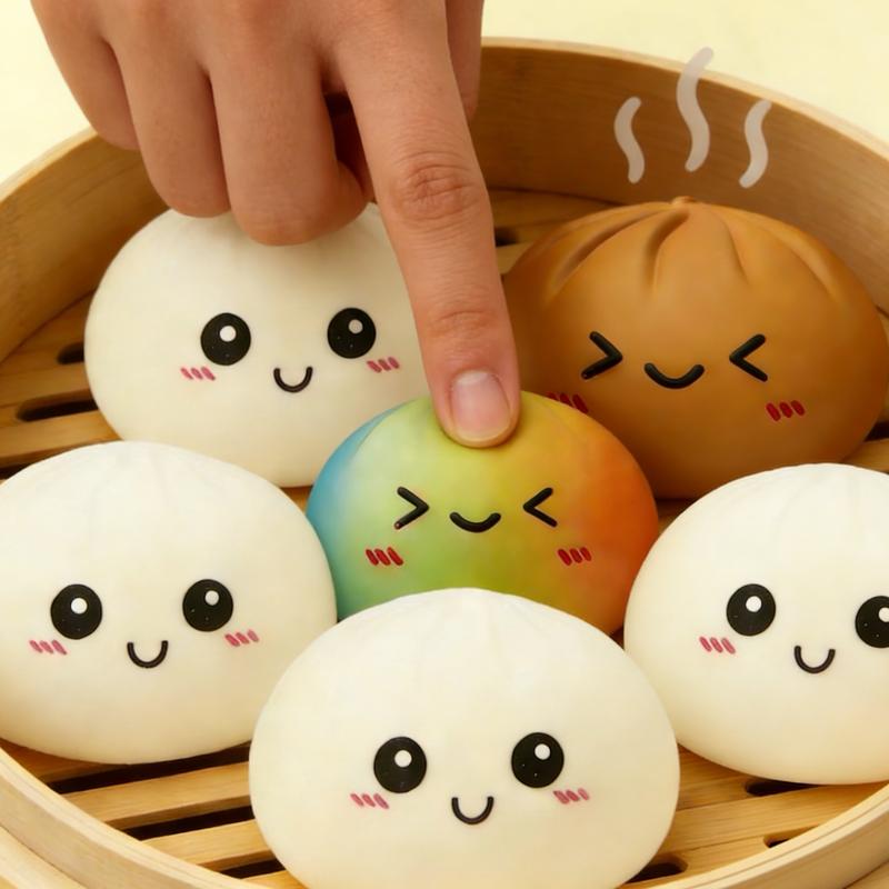Smiling face emoji Big Dumpling Squishy - Mystery Bun Fidget Toy, Soft TPR Material, Stress Relief, Unboxing Surprise,Random Style per Pack.suitable for children to exchange gifts,Valentine's Day and Easter gifts.