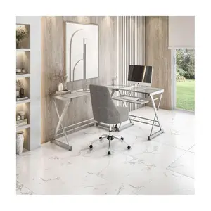 Techni Mobili L-Shaped Tempered Glass Desk/WKeyboard Tray