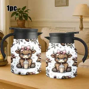 34oz Insulated Coffee Carafe with Handle | Just A Girl Who Loves Highland Cows Floral Print | Stainless Steel Thermal Pitcher | Keep Drinks Hot & Cold | Perfect Gift for Highland Cow Lovers, Farm Girls, Cow Enthusiasts