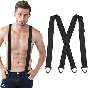 Heavy Duty Men's X Back Suspenders, Adjustable Elastic Hook Braces, Comfortable Wide Suspenders for Jeans, Trendy Mens Fashion Accessory