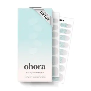 Semi Cured Gel Nail Strips (N Bubble Bomb) - Works with Any Lamps, Salon-Quality, Long Lasting, Easy to Apply & Remove - Includes 2 Prep Pads, Nail File & Wooden Stick