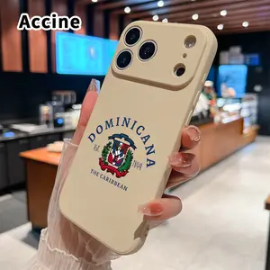 Dominican Republic emblem Pattern Straight Edge Phone Case for iPhone 17 15 16 14 Pro Max 13 12 11 XR XS Plus Air E Shockproof Full Camera Protection Durable Slim Liquid Silicone Cover Smartphone Casing