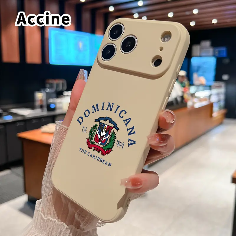 Dominican Republic emblem Pattern Straight Edge Phone Case for iPhone 17 15 16 14 Pro Max 13 12 11 XR XS Plus Air E Shockproof Full Camera Protection Durable Slim Liquid Silicone Cover Smartphone Casing