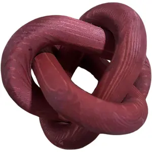 Wood Knot Decor -Coffee Table Decor Shelf Decor Table Books Hand Carved Home Decoration Boho Country Rustic Modern Shabby Chic Style 3 Link Wooden Knot Chain Link Decor (Burgundy)