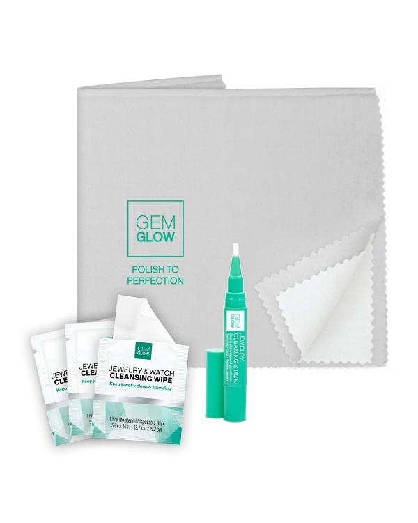 GEM GLOW On-The-Go Jewelry Cleaner Kit with 3 Products 10 Wipes & Gold Silver Polishing Cloth TSA-Friendly Travel-Friendly Jewelry Cleaning Stick