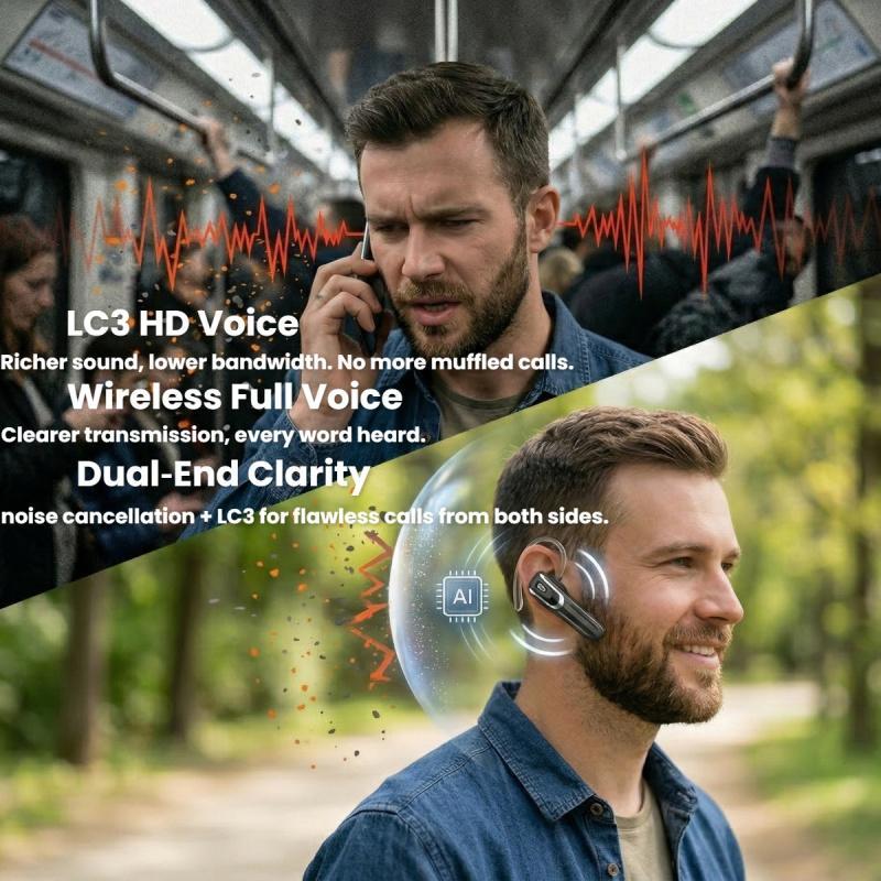 YUEYINOK Bluetooth 6.0 Headset, 38H Talk Time,noise cancelling headphone, Secure Ear Hook, Hands-Free Calls for Driving, Workout & Daily Use