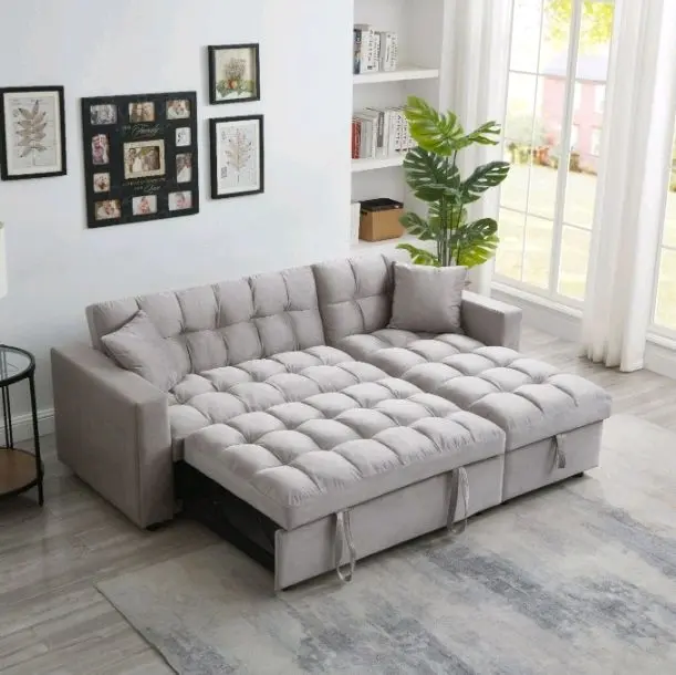 82.6" Modern Sectional Sleeper Sofa 2 in 1 Pull Out Bed with Storage Chaise