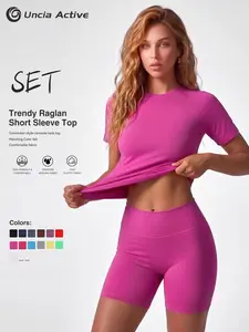 Uncia Active Women's 2-Piece Tracksuit Set - Seamless-Free Shorts, Raglan Sleeves Tee with Flat Tummy & Glute-Lifting Fit, Workout Gym Matching Sets for Outdoor Yoga, 2 Piece Sets, Workout Sets For Women summerwins Try it