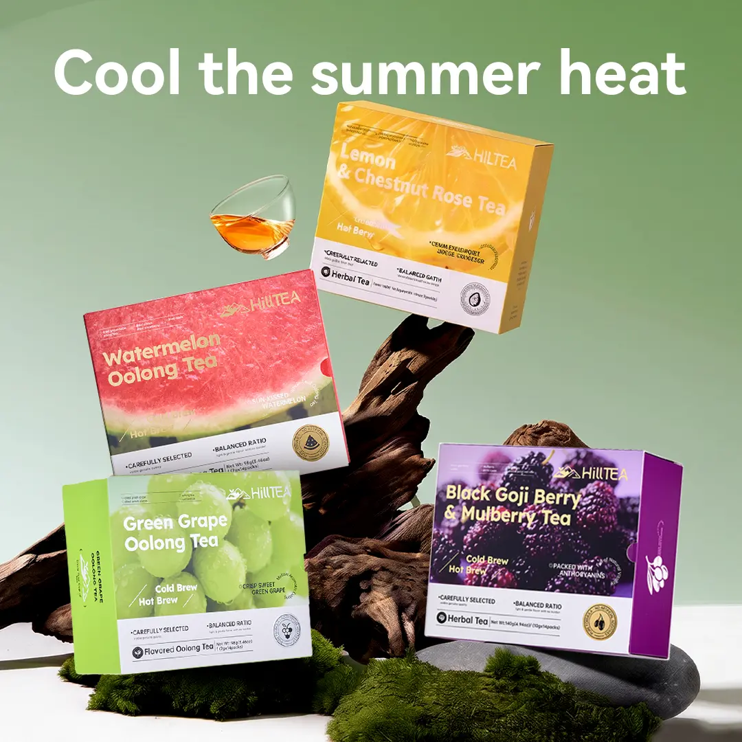 HILLTEA Cold Brew Fruit Tea Variety Pack, Coldbrew Tea Sugar Free Iced Tea with 4 Oolong Flavors, Real Fruit & No Artificial Colors，4-in-1