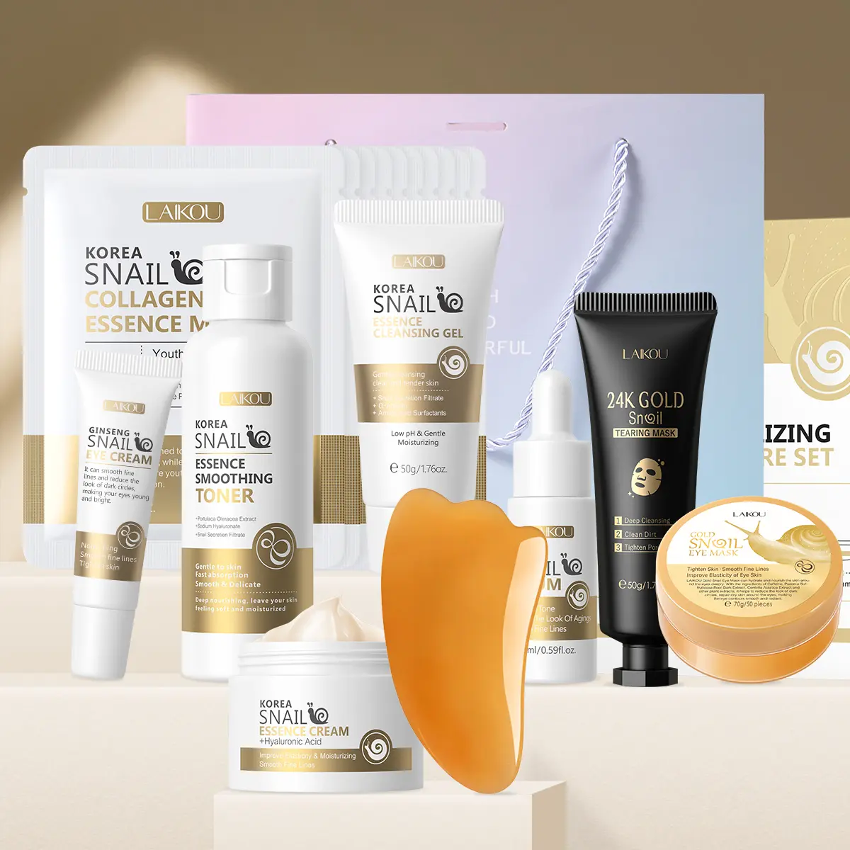 Snail Collagen Skin Care Kit (15pcs/19pcs) - Women's Branded Set with Facial Cleanser, Toner, Serum, Eye Cream, Lotion, Gel Moisturizer, Face Mask for Hydrating Skin, Intensive, Skin Repair
