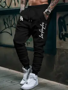 Los Angeles Letter Print Jogger Pants, American Casual Loose Fit Sportswear, Fitness Trousers, Graphic Pattern, Winter Season, Women's Fashion