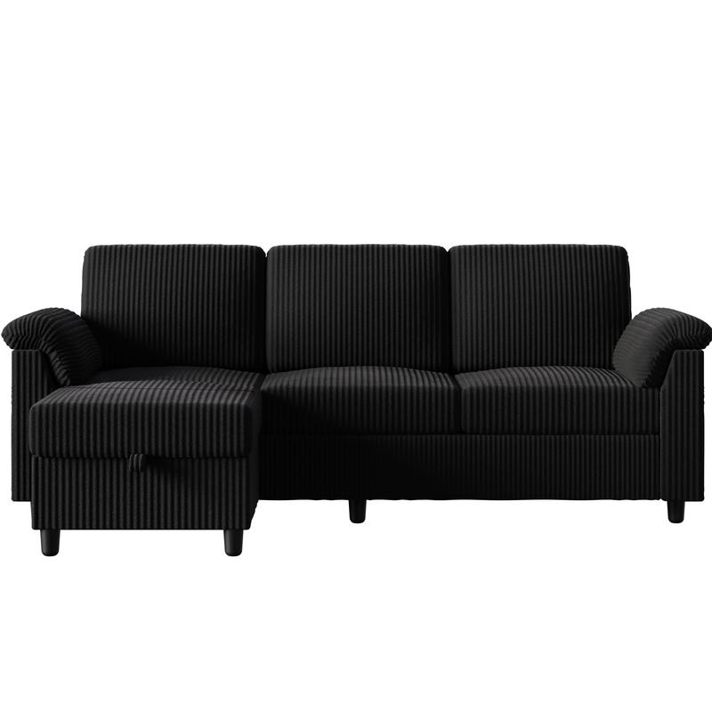 Walsunny L-Shaped Convertible Sectional Sofa Couch with Removable Pillows, 79in Reversible modular High Resiliency Foam Cushions,Ottoman, Black