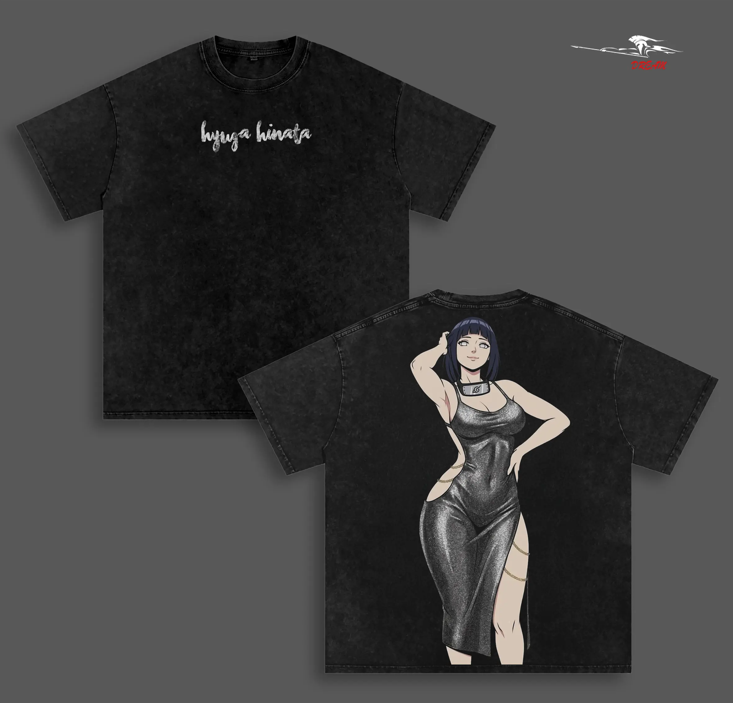 Hinata Hyuga Anime Double Printed Vintage Washed Tee Unisex Oversize Anime Manga Washed Heavyweight Cotton T-shirt