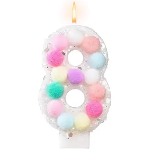 Birthday Candles, Macaron Colored Number Candles for Birthday Cakes, Pastel Birthday Candles for Birthday Girl/Boy, 3.15" Rainbow Number 8 Candle for Sweet Birthday Party Decoration