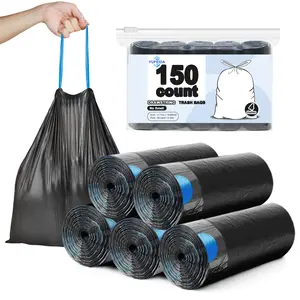 YUFEIDA 150 / 300 Count 4 Gallon Trash Bags Drawstring Black Small Garbage Bags Unscented Wastebasket Liners for Bathroom Toilet Office Bedroom Waterproof Disposable Trash Bags Pet Waste Bags with Drawstring Closure Tear Resistant Trash Bags  Trashbags