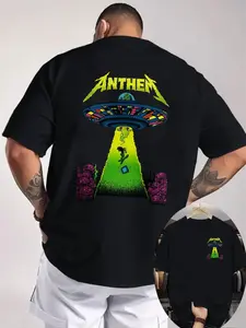 Alien Invasion-UFO Double-Sided Print Pattern Men's Fashion Trendy T-Shirt-Suitable for Home Daily Leisure-Can Be Worn for Outdoor Fitness-Popular Style Top