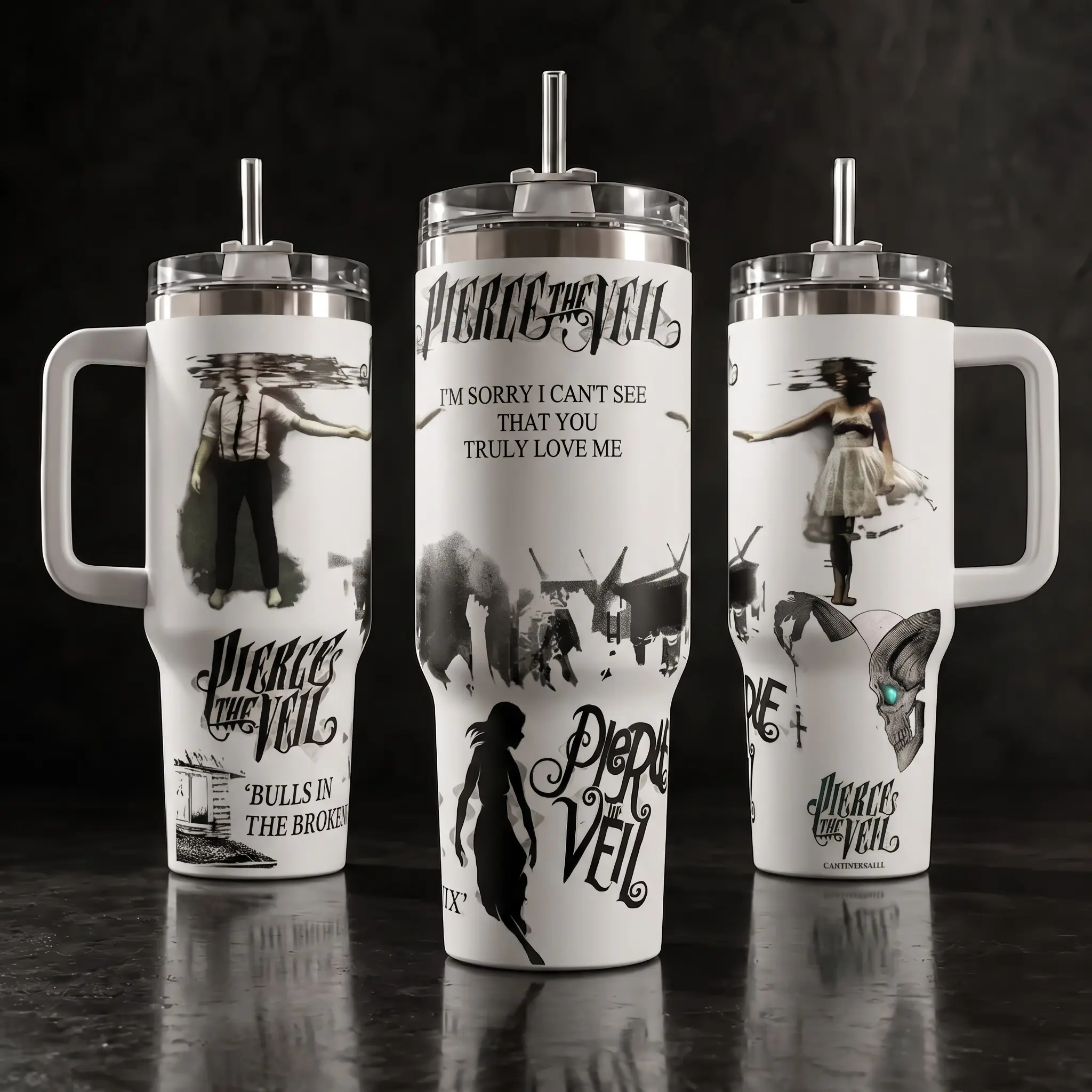Pierce the Veil PTV Tumbler 20oz 40oz with Handle Straw Stainless Steel Insulated Travel Mug Selfish Machines Album Merch Lyrics Emo Rock Gift for Fans Music Lover Aesthetic Y2K Reusable Coffee Cup