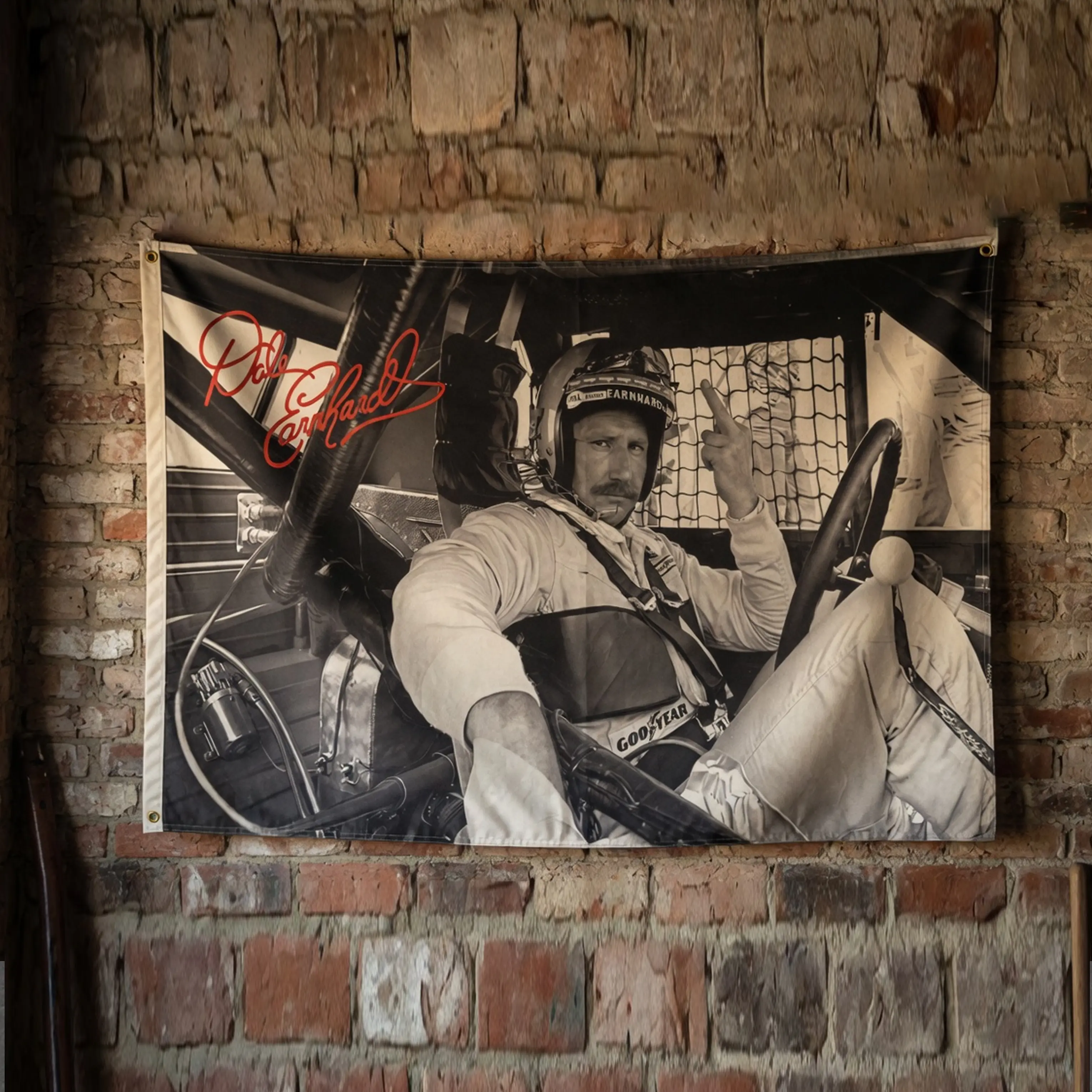 Dale Earnhardt Racing Legend Flag – Vintage Nascar Wall Flag, Black & White Driver Banner, Home Decor Made In USA