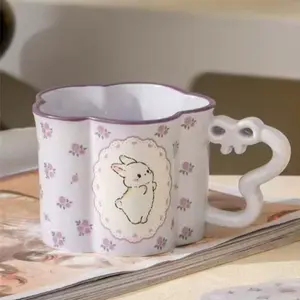 Cute Animal Design Ceramic Mug Set, Perfect Gift Cup & Saucer Combo, Ideal for Home Breakfast Use, Unique Kitchen Accessory