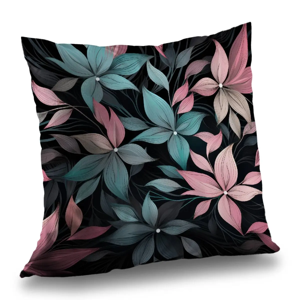 MWW C1PT1414QR76WI 14x14 in. Desaturated Flowers Turquoise Polyester Twill Throw Pillow, Turquoise Standard Pillows for Home Decor