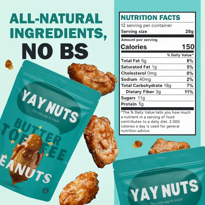YAY NUTS Butter Toffee Pecans, Cashews, Almonds & Peanuts – Crunchy, All-Natural, No Preservatives, Made in USA – Guilt-Free Snacking with Real Ingredients - 12 oz each (340g) 6