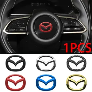 Mazda Car Steering Wheel Center Emblem Sticker ABS Carbon fiber 3D 1pcs For Mazda 2 3 6 5 Demio CX3 CX4 CX5 CX-4 CX-5 CX7 CX30 MX3 MX5 MS Speed Axela Atenza Interior Decoration Sticker Accessories