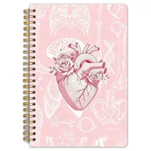 A pink anatomical heart-shaped rose-themed spiral notebook, measuring 5.5 x 8.3 inches, is highly suitable as a notebook for medical students. It is an ideal gift for nurses and medical students and has a durable cover