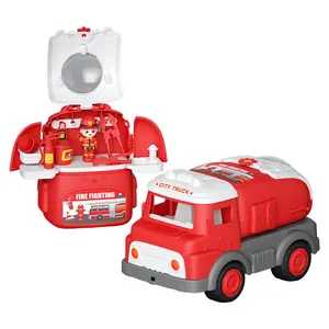 1:50 Scale Father Son Interactive Plastic Toy Set, Fire Truck Police Car Game House, Kids Friction Powered Vehicles, Fun Playset for Children