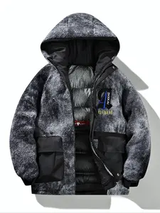 Men's Winter Faux Fur Lined Parka Coat, Camo Pattern Hooded Outerwear, Thick Warm Jacket for Outdoor Activities