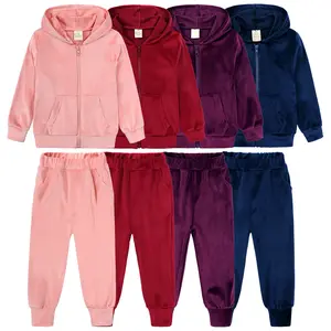 New2025 Kids Boy Girl Hoodies Velvet Suit Clothes Solid Loosen Sweatshirt+Pants Spring Autumn Set Toddler Children Sports Outfits