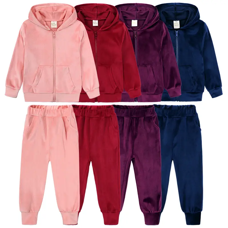 2025 Kids Boy Girl Hoodies Velvet Suit Clothes Solid Loosen Sweatshirt+Pants Spring Autumn Set Toddler Children Sports Outfits
