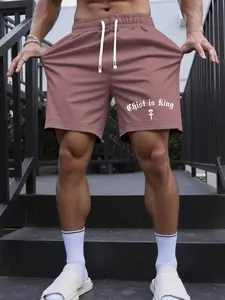 Men's Christ Is King Gothic Print Casual Shorts, Loose Fit American Faith Style Sporty Shorts, Streetwear Sports Shorts, Geometric Pattern, All Seasons