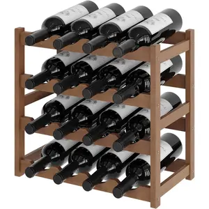 Bamboo 4-Tier Freestanding Wine Rack Countertop Wine Storage Shelf Holder for Kitchen & Pantry Brown