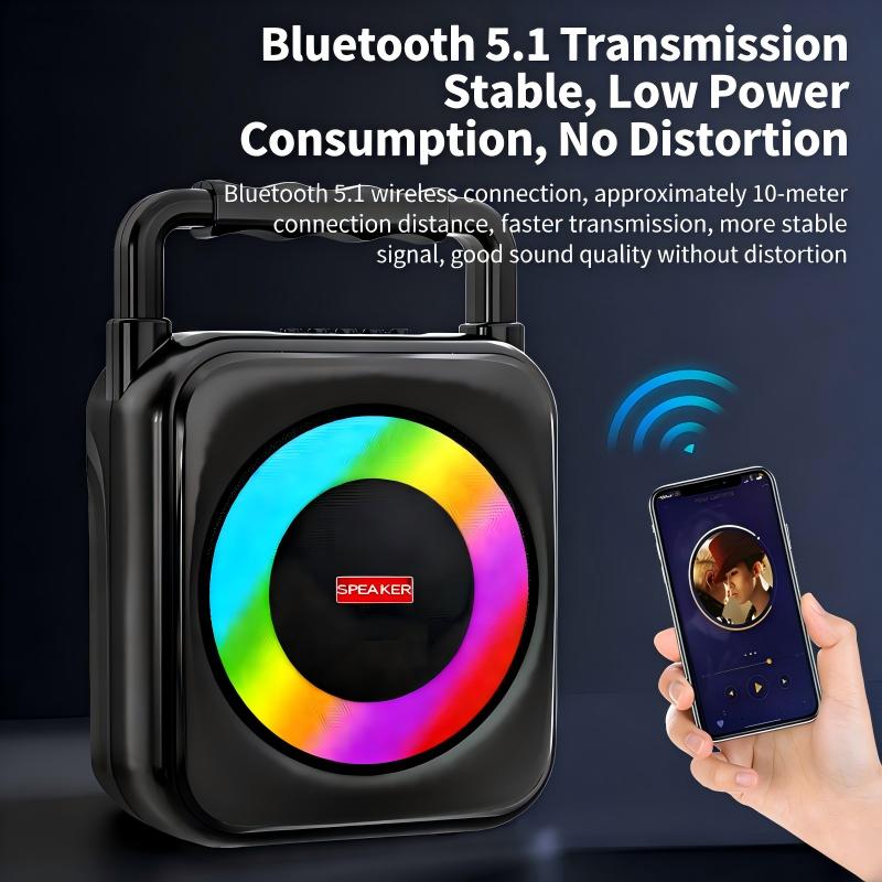 Portable Bluetooth Speaker with Handheld, Built-in LED RGB lights, Supporting USB/TF Card/AUX/BT 5.1 Playback Functions, Boombox for indoor Outdoor Camping Party Music Play