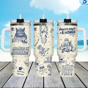 Princess Donut And Mongo Toile De Jouy 40oz Tumbler, Dungeon Crawler Carl Stainless Tumbler, Fantasy Book Drinkware Tumbler