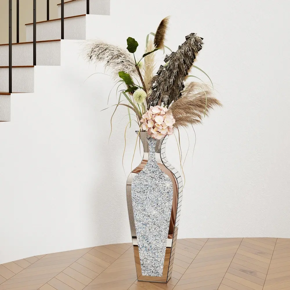 SHYFOY Large Size Wood Floor Vase - 10.04in L x 5.51in W x 27.95in H (50-100cm), Crushed Diamond, Irregular Mirror Top, Glam Look Elegant Indoor Home Decor (Home Supplies, Vase & Fillers)