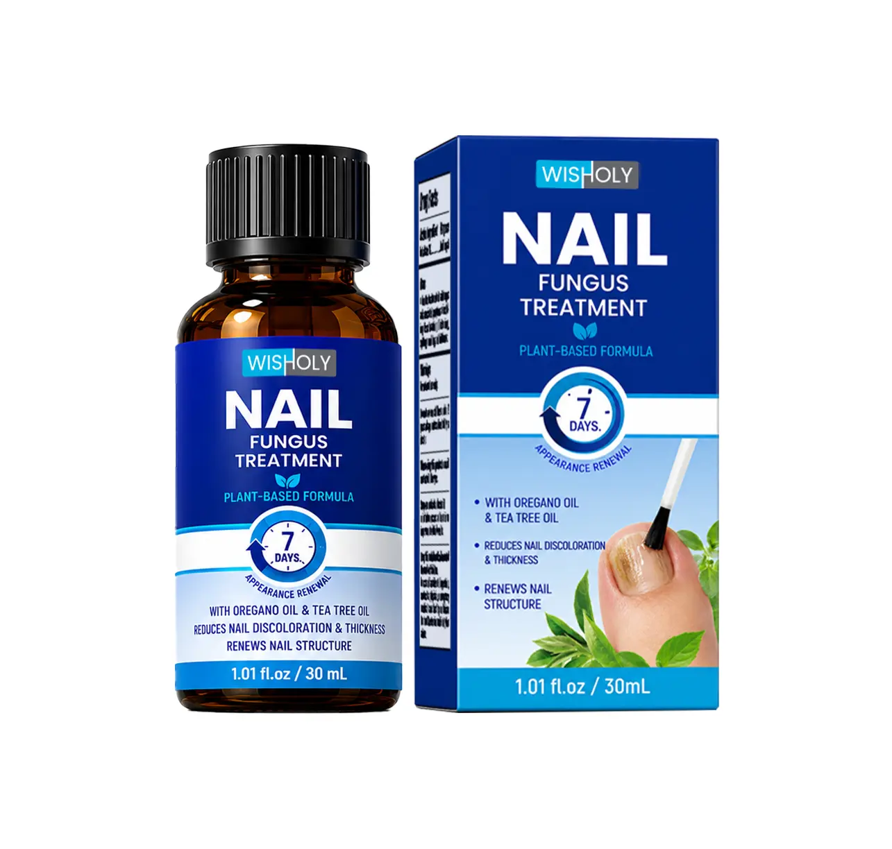 Wisholy 1% Tolnaftate Fungal Nail Solution, Plant-Based Care for Thick, Brittle & Discolored Nails, 1.01 Fl Oz - Hongos en las uñas
