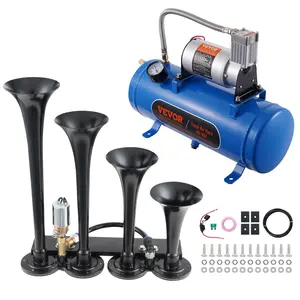 VEVOR Train Horns Kit, 4 Trumpet Air Horn Kit, 150dB Train Horns for Pickup Trucks, 12V 120 psi Air Compressor 1.6 Gal/6 L Tank with Gauge for Any 12V Vehicle Car Truck Train Van Boat,summervibes