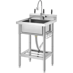 Freestanding Stainless Steel Utility Sink with Faucet, Large Single Bowl, 360° Swivel Spout, Easy Assembly for Laundry, Garage, Kitchen, Outdoor