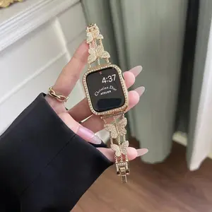 （Watch not included）Women's Metal Butterfly Diamond-Encrusted iWatch 8/9/10 Strap for Apple Watch